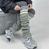 Women Thicken Ribbed Knit Leg Warmer Preppy Style Double Striped Leg Covers Snow Boot Cuffs Over Knee Stacked Long Socks