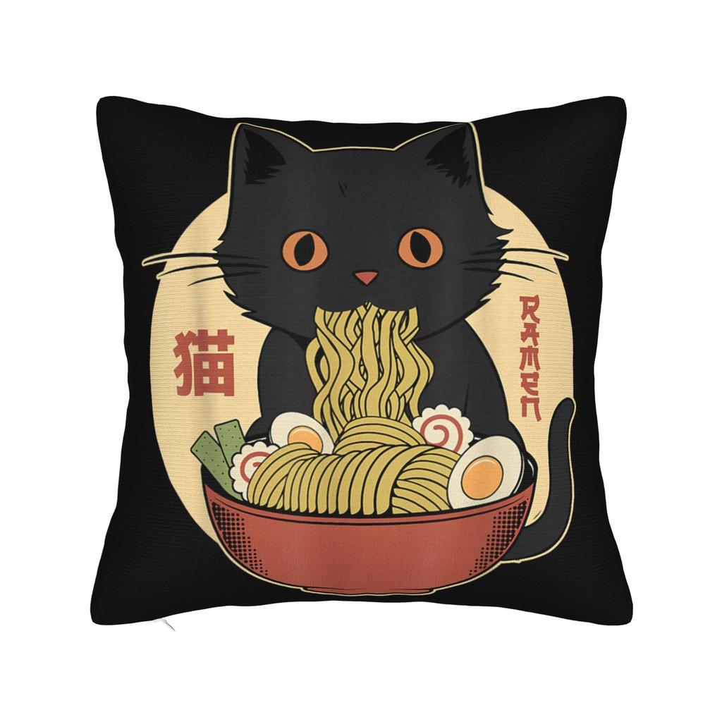 Cat Ramen Anime Kawaii Cat Pillow Case  Square Pillow Cover For Chair Sofa Home Decor Kawaii Pillowcases