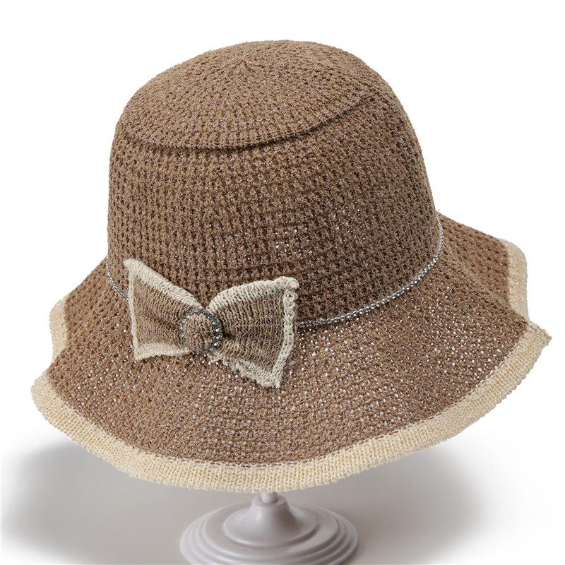 Hollow Bucket Hat Women's New Summer Fashion Simple Bow Sun Hat Foldable Sun Hat