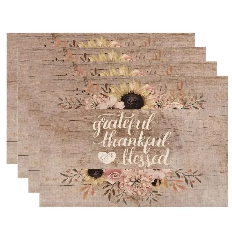 1PC Thanksgiving Day Placemats Pumpkin Print Tableware Mat Christmas Decor for Home Xmas Navidad Noel NewYear Table Decor