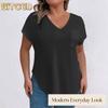 Women's Fashion Casual Solid Color Print Short Sleeve V Neck Blouses & Shirts