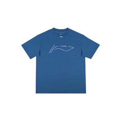 Li Ning Logo Letter Print Comfortable Breathable Short Sleeve T-Shirt Unisex Tops Royal-Blue YHSU167-3