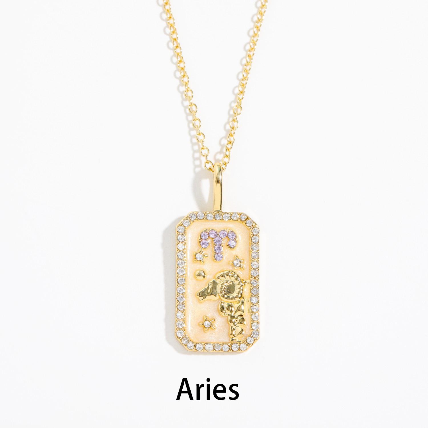 

12 Constellation Zodiac Sign Necklace for Women Men Stainless Steel Enamel Scorpio Virgo Leo Necklace Vintage Jewelry Gifts