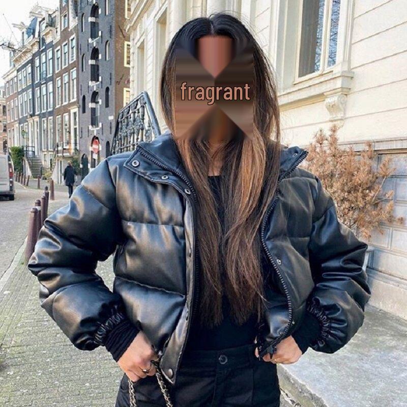 Trendy Cotton PU Leather Jacket for Women - Short, Thick, Loose Fit