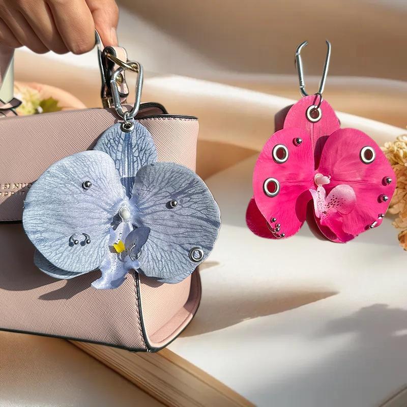 Pretty Phalaenopsis Orchid Keychain; Inventive Faux Flower Pendant; Stylish Carry-on Decoration; Finest Gift Selection.