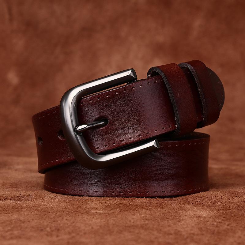 Opasek Unisex Široký retro Módní Kožený Spona Pásek První vrstva Hovězí kůže Volnočasové džíny Pásek
