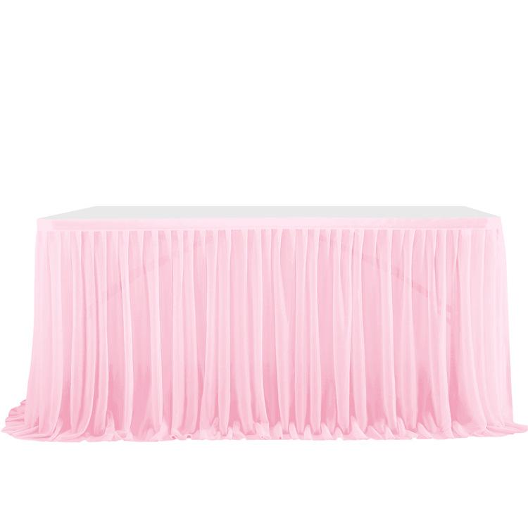 Table Skirt Pleated Table Circumference Birthday Party Wedding Decoration Ruffle Edge Elastic Thin Gauze Table Skirt Tulle