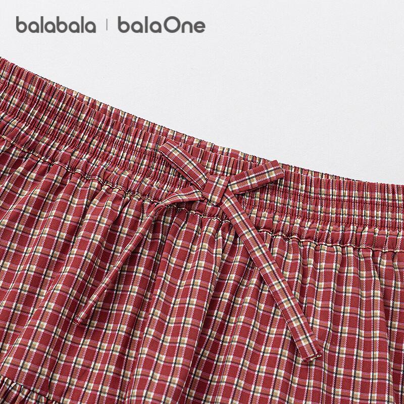 Balabala Girls' Sweet Plaid Skirt with Bow