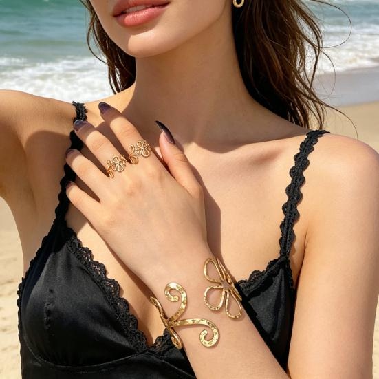Armband-Ringset, Offenes verstellbares Design, Hohl-Rankenmuster Elegantes Schmuckset, Retro-Stil Passendes Schmuckset