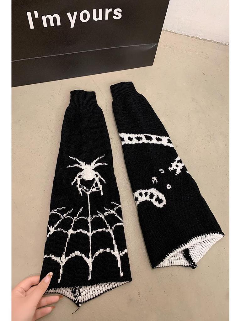 Asymmetric Skull Y2K Knitted Long Warmers: Lolita Wide Leg JK Girl Socks