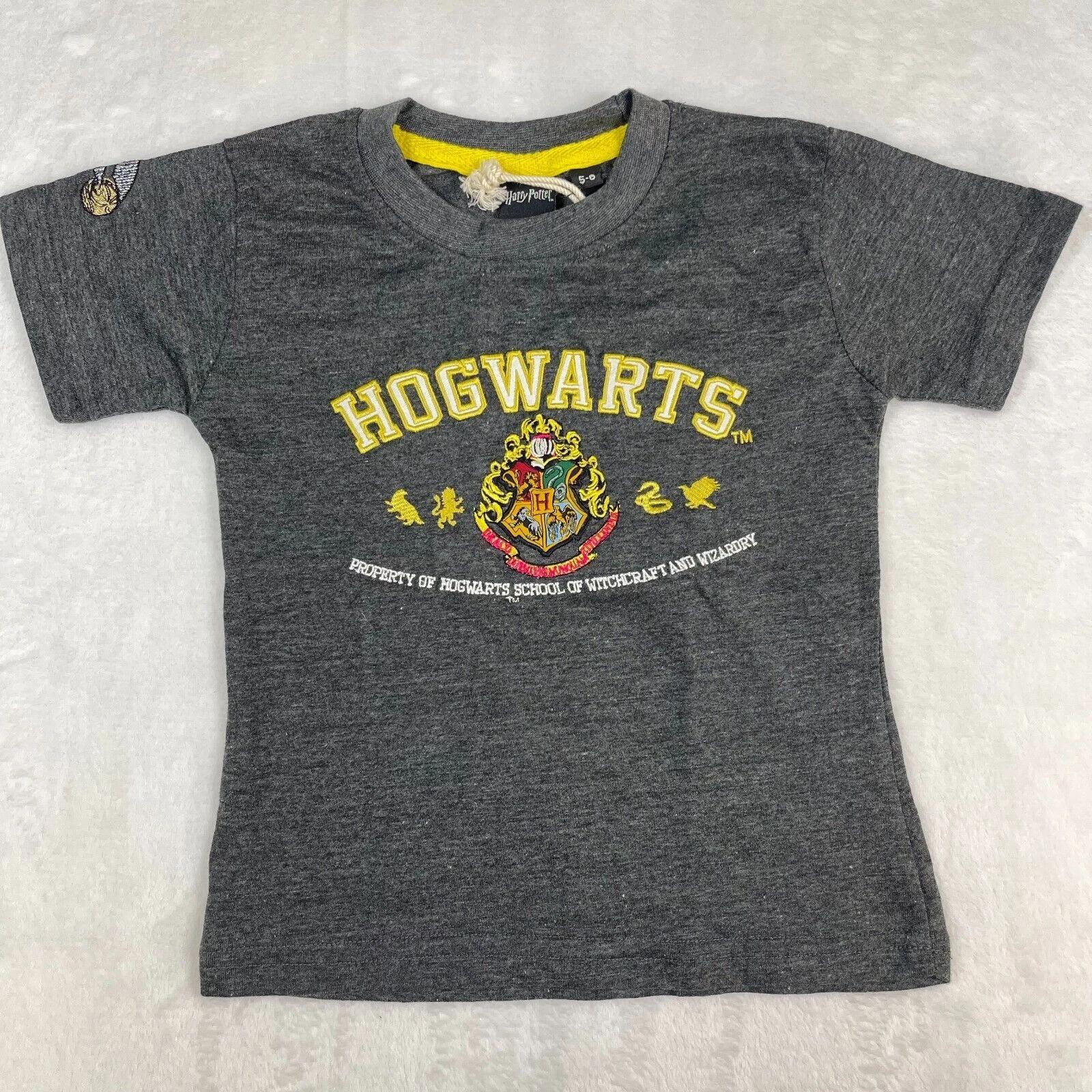 

Harry Potter Hogwarts T Shirt Boys Size 5-6 Embroidered Logo Gray Tee 4XL