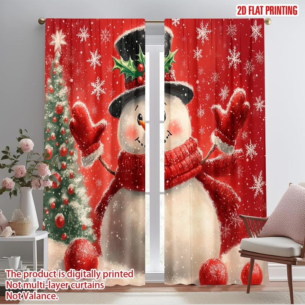 

2pcs,2D plane printing Window Curtain Cute Snowman Christmas Winter Holiday_b Versatile Polyester Fabric (without rod) Versatile 52.50×116.00 CM 2pcs