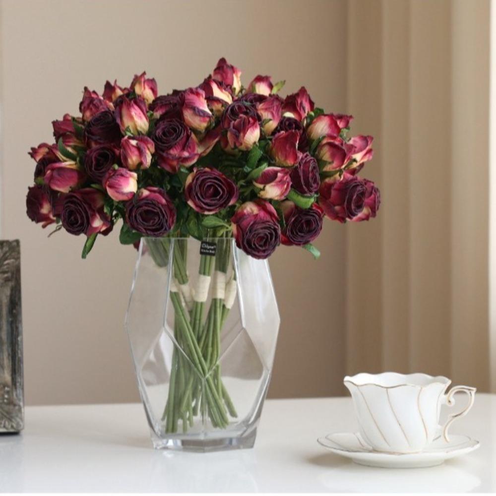 

6 Pcs/Bunch Vintage Fake Roses Silk Flowers Home Dining Table Desktop Decoration Photography Prop жовтий