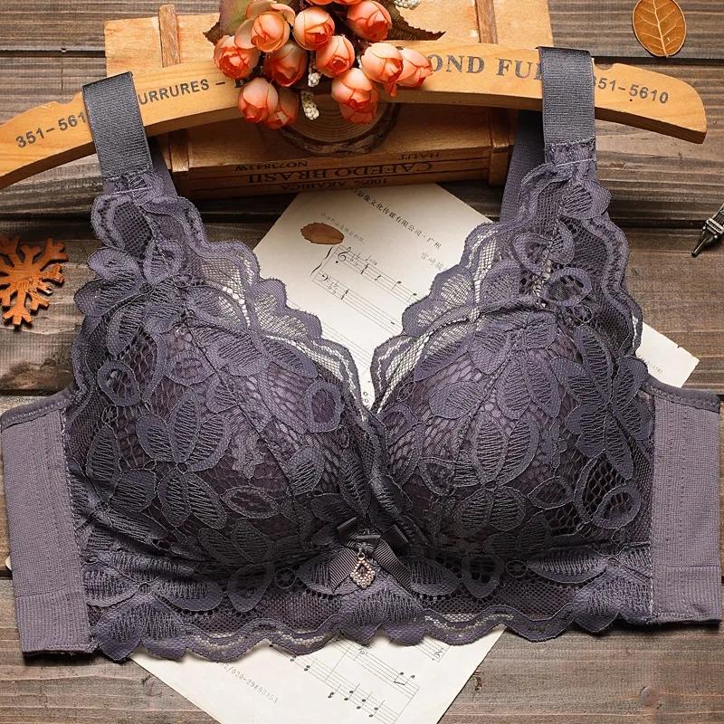 

Эластичное боковое крыло, удобное нижнее белье для женщин без стального кольца, бюстгальтер с застежкой для маленькой груди, утолщенный бюстгальтер в сборе 40/90C фиолетовый