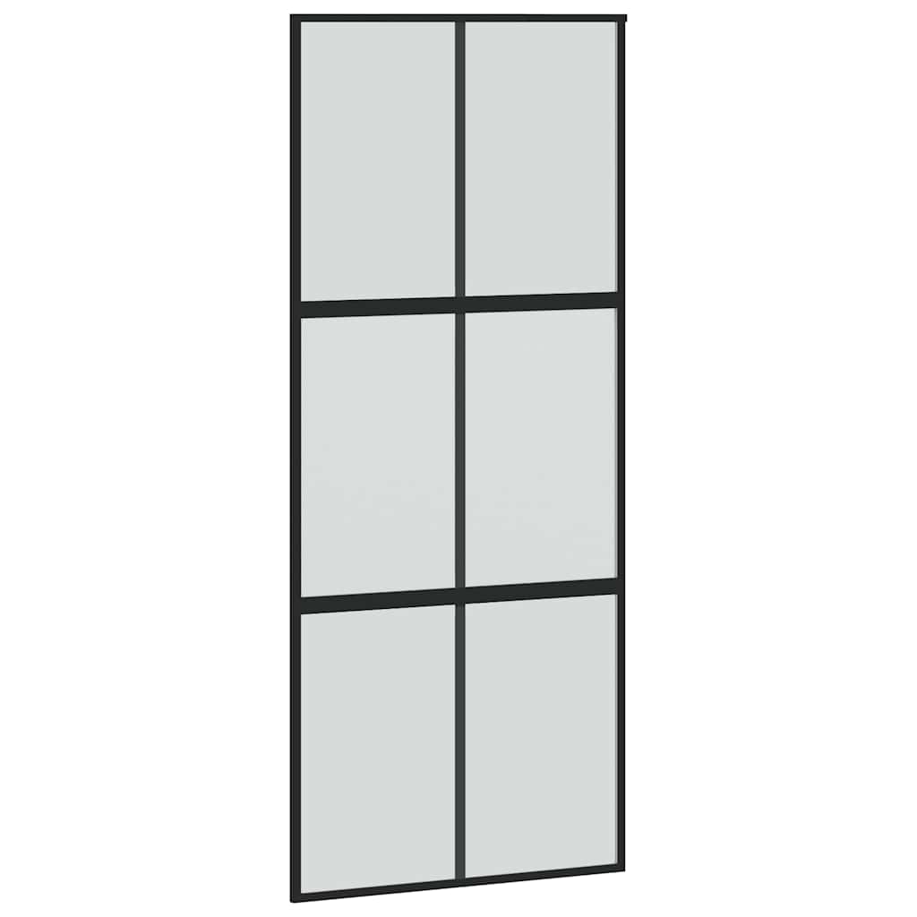 Sliding Door with Fittings Black 90 x 205 cm Tempered Glass
