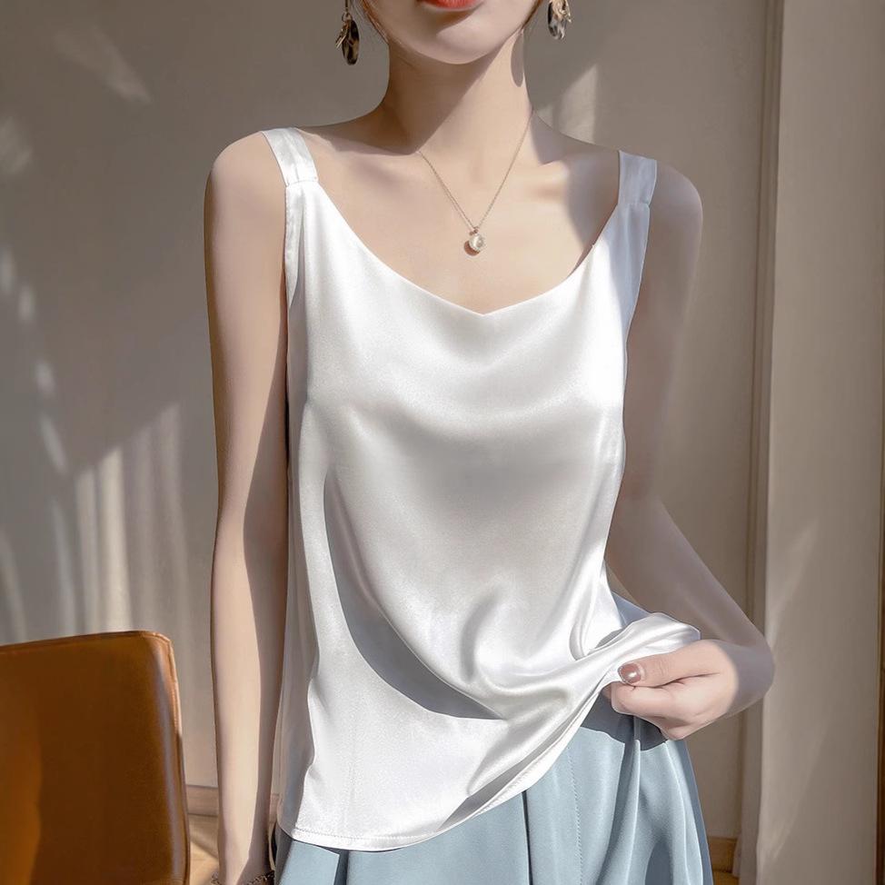 

Women s Silk Satin Camisole Vest - 2025 New White Sleeveless Versatile Top M