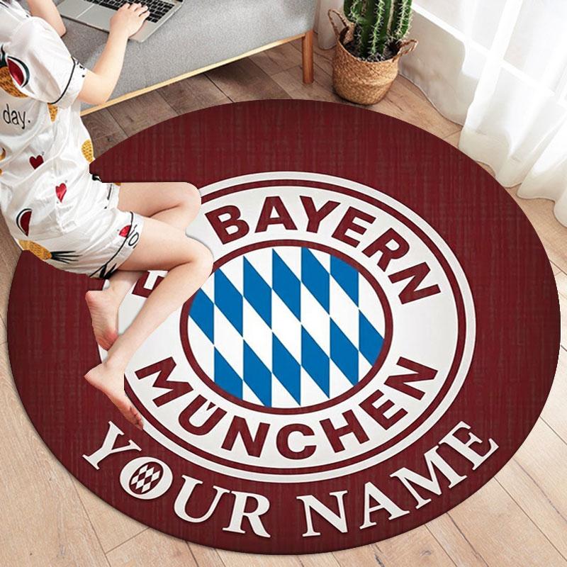 FC Bayern Munchen Custom Name Round Area Rug,Carpet Rug for Living Room Bedroom Sofa Playroom Decor,Non-slip Floor Mat