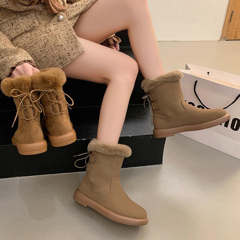 

Warm velvet thickened snow boots for women s winter new matte dough integrated rear strap medium boots for children 40 коричневий