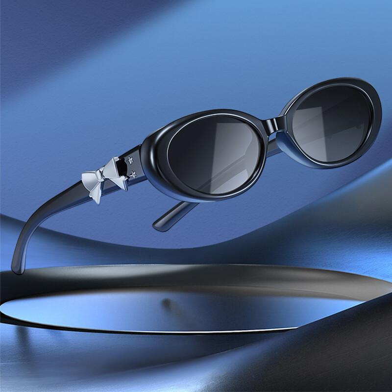 Retro Sunglasses Women Luxury Brand Designer Bow Small Oval Sun Glasses Ladies UV400 Cute Sexy Black Eyewear