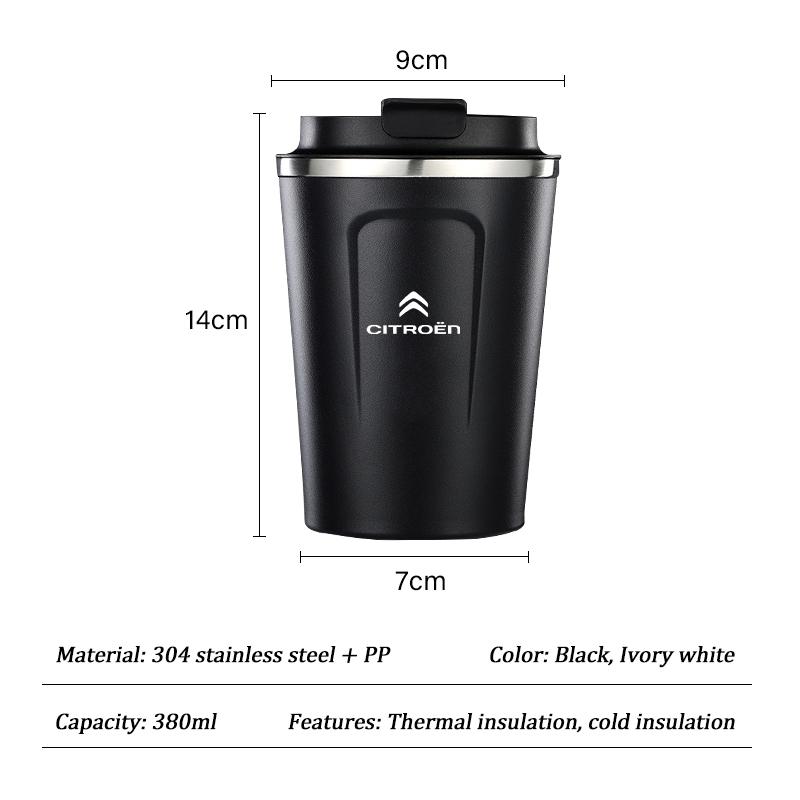 380ml Coffee Cup Car Emblem Thermos Mug Travel Tumbler For Citroen C4 C3 C5 C5X e-C4 X e-C3 C-Elysee Berlingo C1 C6 C2 C-Crosser