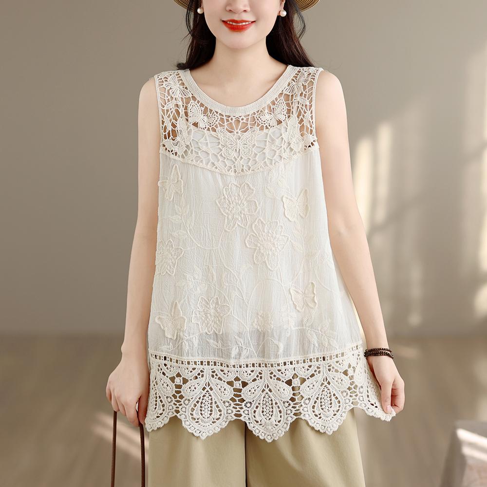 

sleeveless vintage floral Casual tank tops for Women summer t-shirt XL абрикосовий