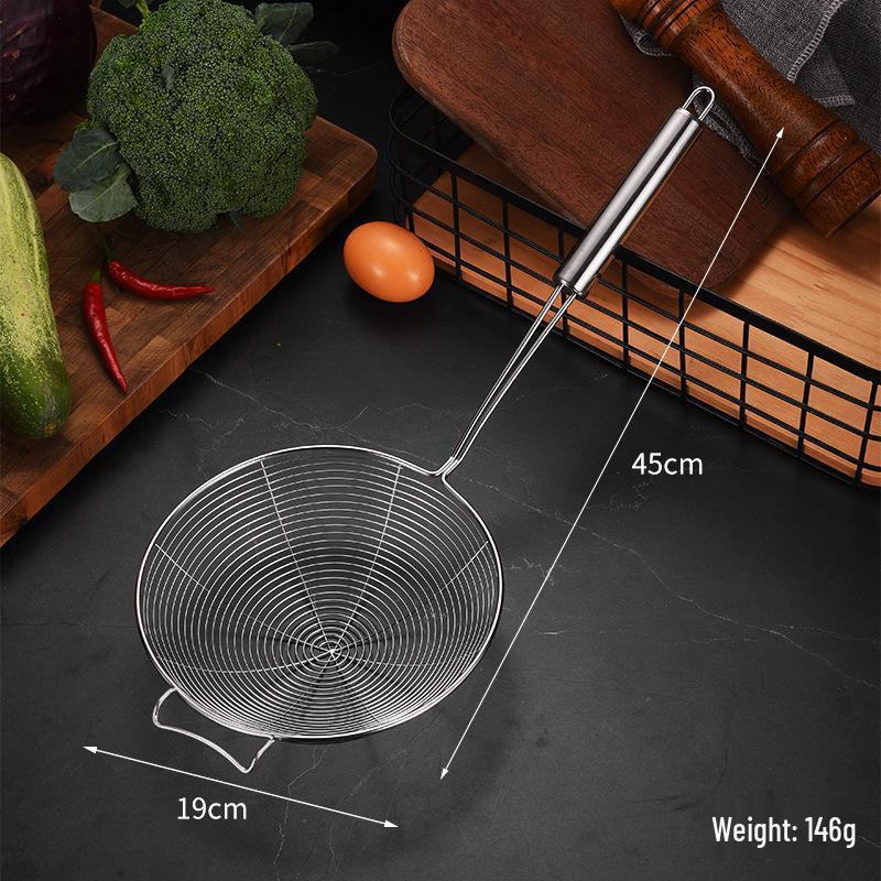 Large Stainless Steel Mesh Strainer Spoon for Draining and Scooping - Double Line Wire with Thickened Hook