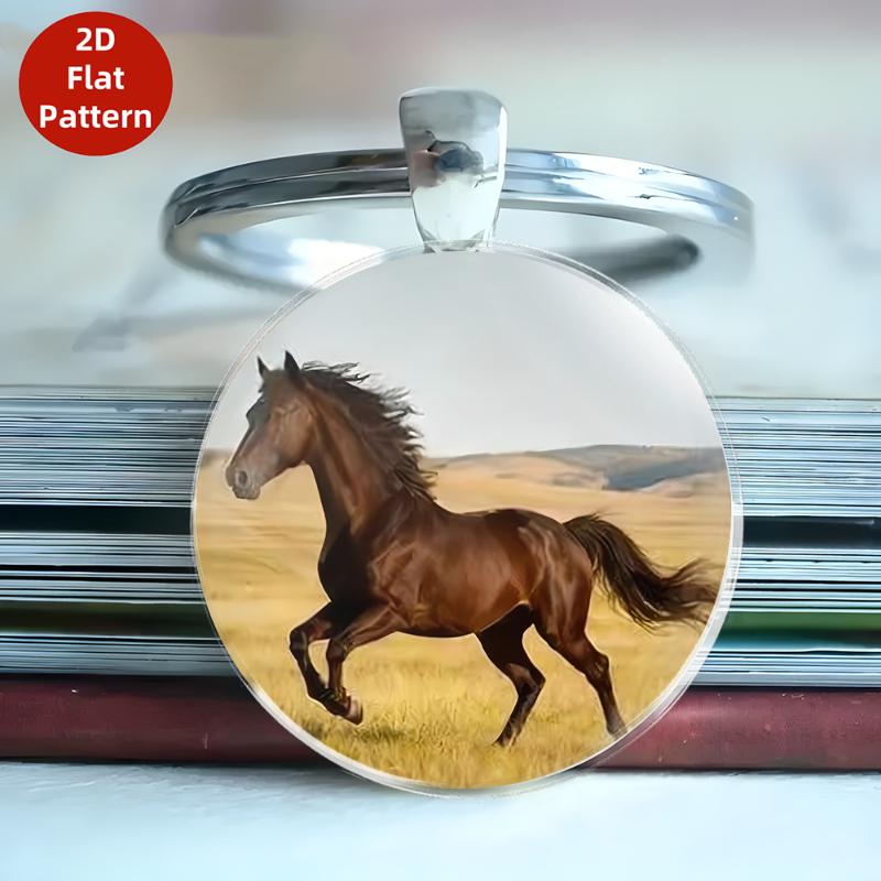Fashion Vintage Horse Pattern Design Dome Glass Alloy Keychain Backpack Pendant Hanging Decoration Car Keyring Gifts
