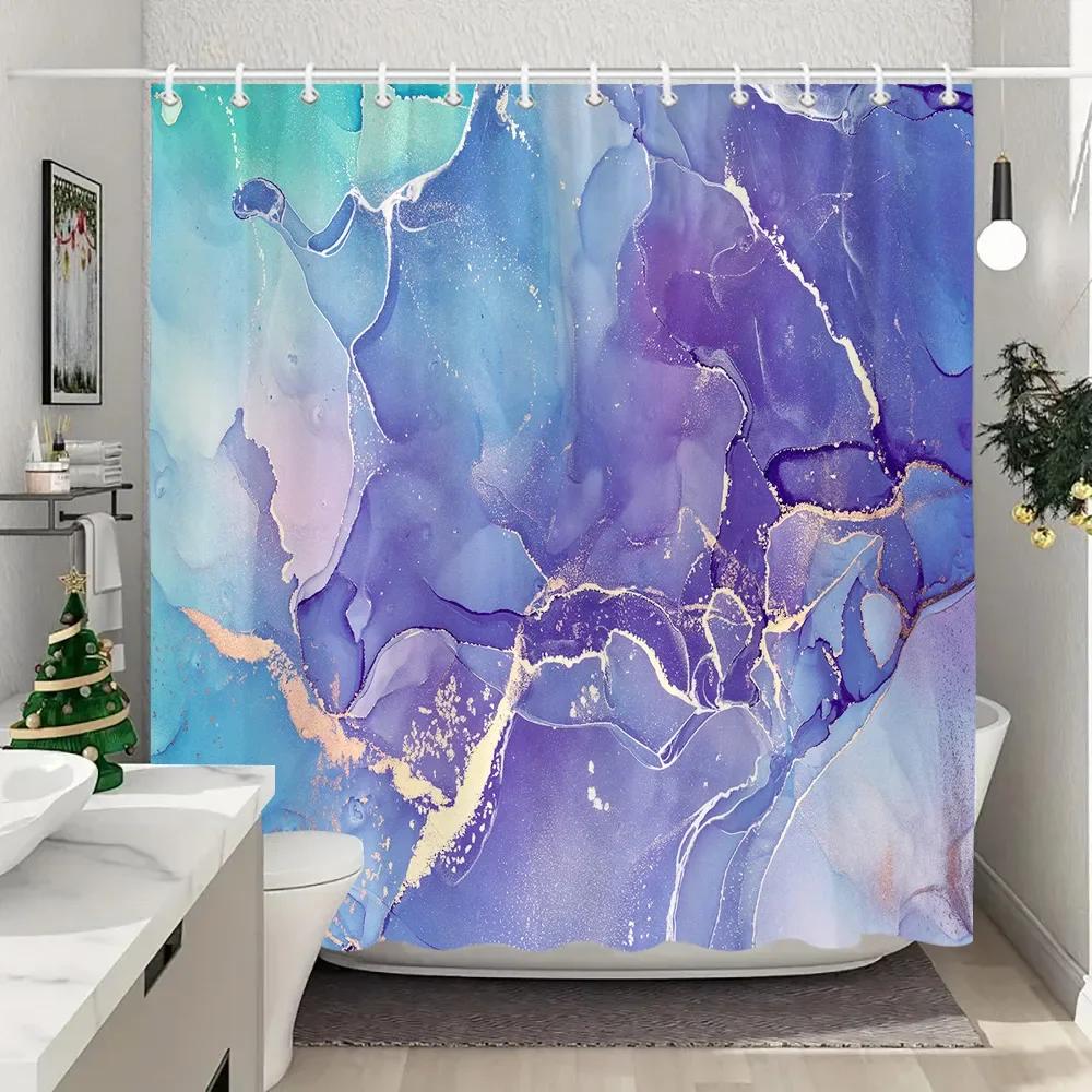 Blue Gold Textured Marble Shower Curtain Black White Natural Art Pattern Polyester Fabric Washable Shower Curtain Bathroom Dec