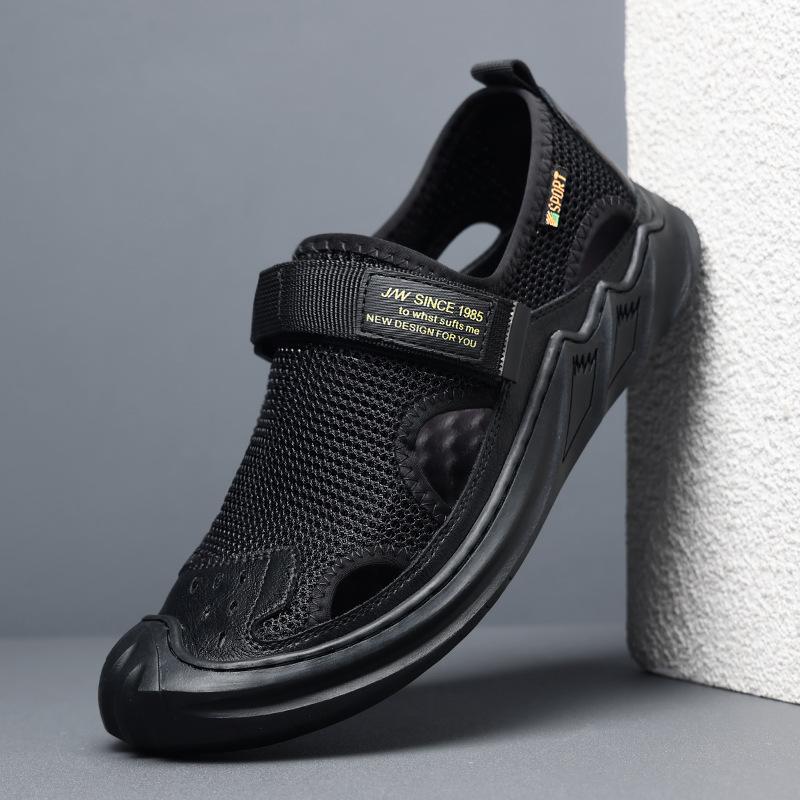 

Мужские сандалии Hollow с мягкой подошвой 2025 года, лето, новые, Вьетнам, Рим, пляж, дырка, дырка, сто башен, сумка, голова, кожаные туфли 44