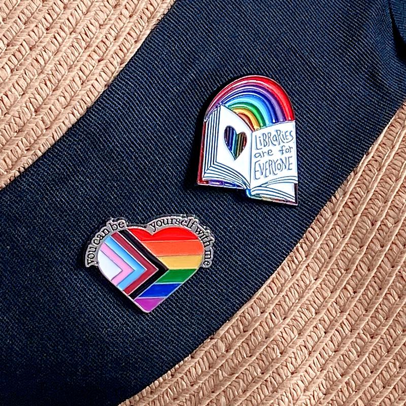 LGBT Pride Enamel Pins Custom Rainbow Book Cats Feather Tooth Heart Shape Brooches Lapel Badges Jewelry Gift for Partner  Lover
