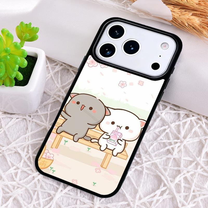 

Cartoon Peach Mochi Cat Phone Case for iPhone 17 Air 16 15 11 12 14 13 Pro Max Shockproof Cover iPhone 11 Pro