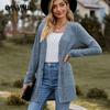 Damen Strickjacke Pullover Langarm Einfarbig Gestreift Gestrickt Herbst Winter Mode