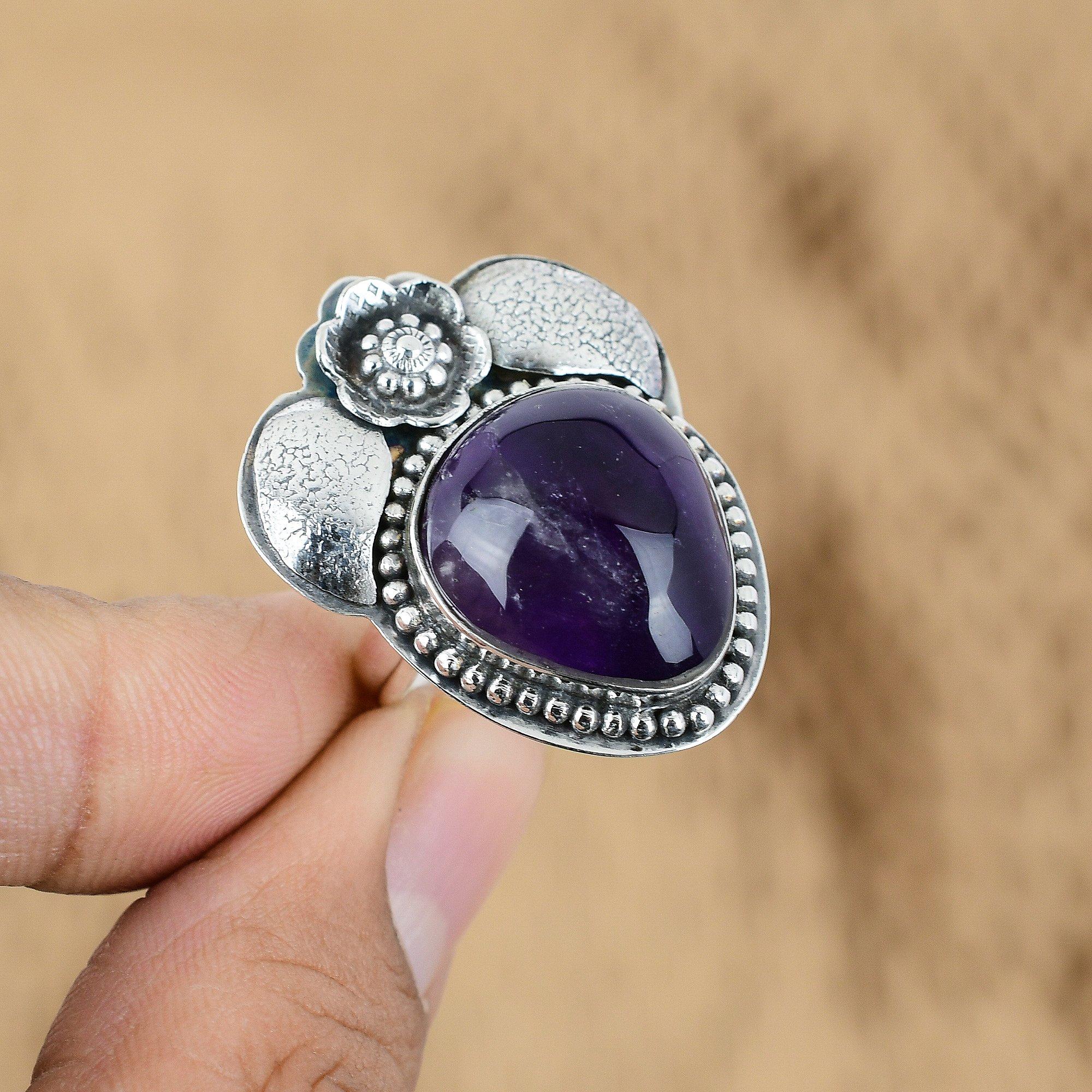 

Pear African Amethyst Gemstone Sterling Silver Flower Wife Promise Ring Jewelry Yes
