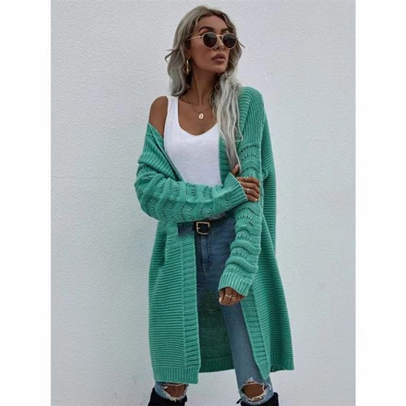 Fashion Fall and Winter New Arrival Solid Color Fashion Elegant Knitting Knitwear Sleeve Open Cardigan Sweater Outwear Female Sweater