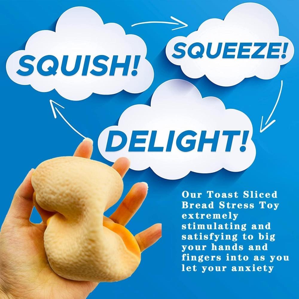 Squishy Toast Bread Squeeze Toy - Funny Hamburger & Biscuit Fidget Toy for Kids & Adults - Sensory Relief & Anxiety Relief