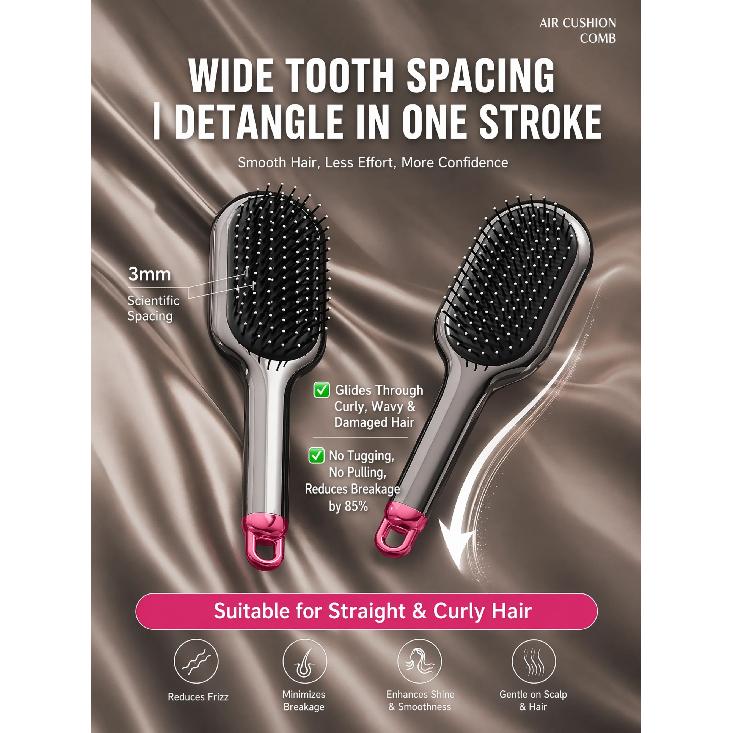 Air Cushion Hair Brush Scalp Massage Comb Anti-static Detangling Hairbrush for Wet Dry Curly Straight Hair Salon Styling Tool
