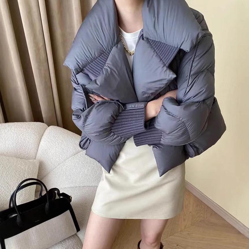 Korean Style Women's Winter White Duck Down Jacket with Stand Collar