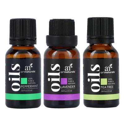 Set Of 3 Major Essential Oils, Lavender, Tea Tree, Peppermint, Set Of 3, 15 Ml (0.50 Fl Oz) Each