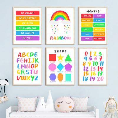 Stampa artistica da parete con citazione arcobaleno, per cameretta dei bambini, poster educativo, ispirazione, tela, decorazione per la casa