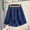 Taglie Forti Estate Donna Streetwear Pantaloncini di Jeans Vita Alta Casual Larghi Eleganti Pantaloncini-Gonna Base Donna Blu Gamba Larga Shorts