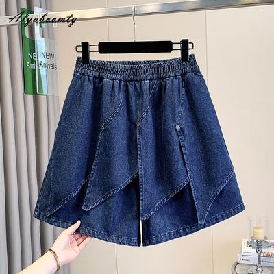 Übergröße Sommer Damen Streetwear Denim Shorts Hohe Taille Lässig Locker Stylische Rockshorts Basic Damen Blaue Weite Beine Shorts
