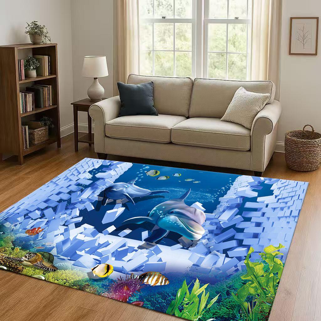 New 3D Illusion Underwater World Breaking Wall Living Room Non Slip Area Rug Carpet for Bedroom Playroom Sofa,Home Decor Doormat