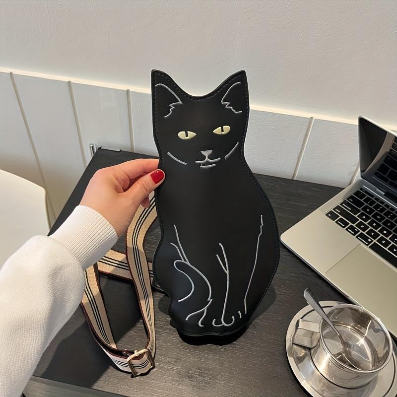 

Outdoor travel black cat shaped chest bag cute cartoon anime suspender bag artificial leather crossbody bag серый