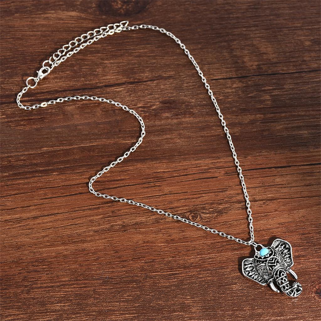 Vintage Silvery Color Elephant Pendant Necklace Punk Style Jewelry Accessory For Men Daily Wear