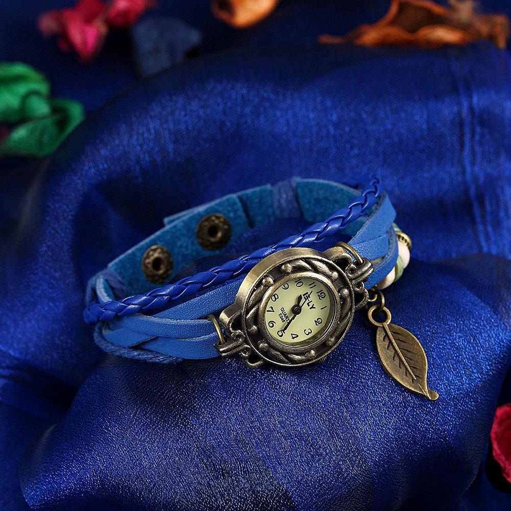 Jewelry Brand Popular Bracelet Retro Leather Genuine Leather Bracelet Watch Braided Handmade Color Orange Retro Leaf Plant Leaf Bracelet Watch Men's