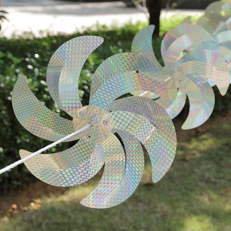 10m Outdoor Laser Pinwheel String: Bird-Repelling, Decorative Toy (Set of 8) 30cm Pinwheel Diameter, 10m String, 8 Pieces серебряный