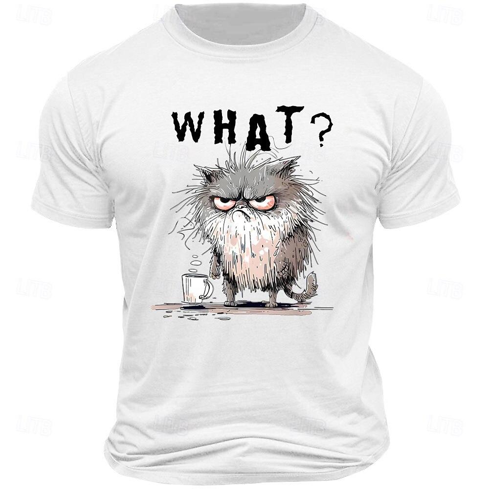 

Mens T-shirt, Funny Grumpy Cat WHAT Morning Coffee Short Sleeve Graphic Tee S