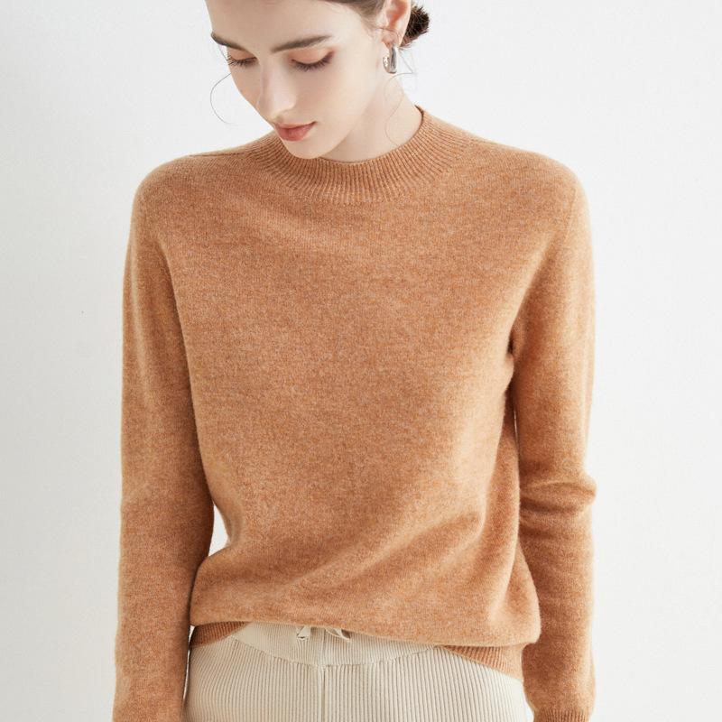 Suéter jersey de punto liso de cuello alto para mujer Otoño Invierno Ropa casual para mujer Tops suaves