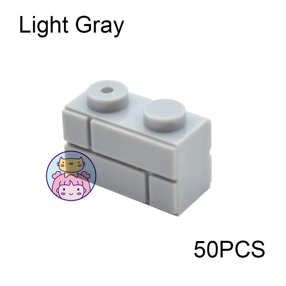 50pcs Wall Striped Bricks MOC 1x2 Building Blocks Toys Palace Castle Creative Figures Military House Wall Transparency Parts