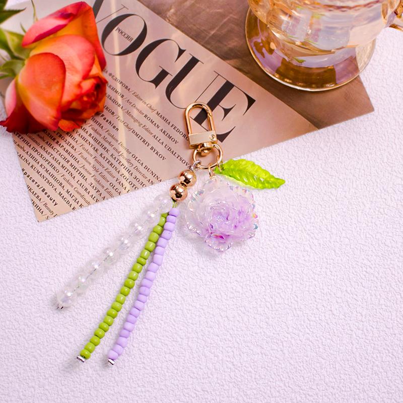 Women Girls Plastic Fashion Keychain Bag Pendants Beads Ornament Simulated Gift Key Rings Holders Decorative Accessories 6 Colors